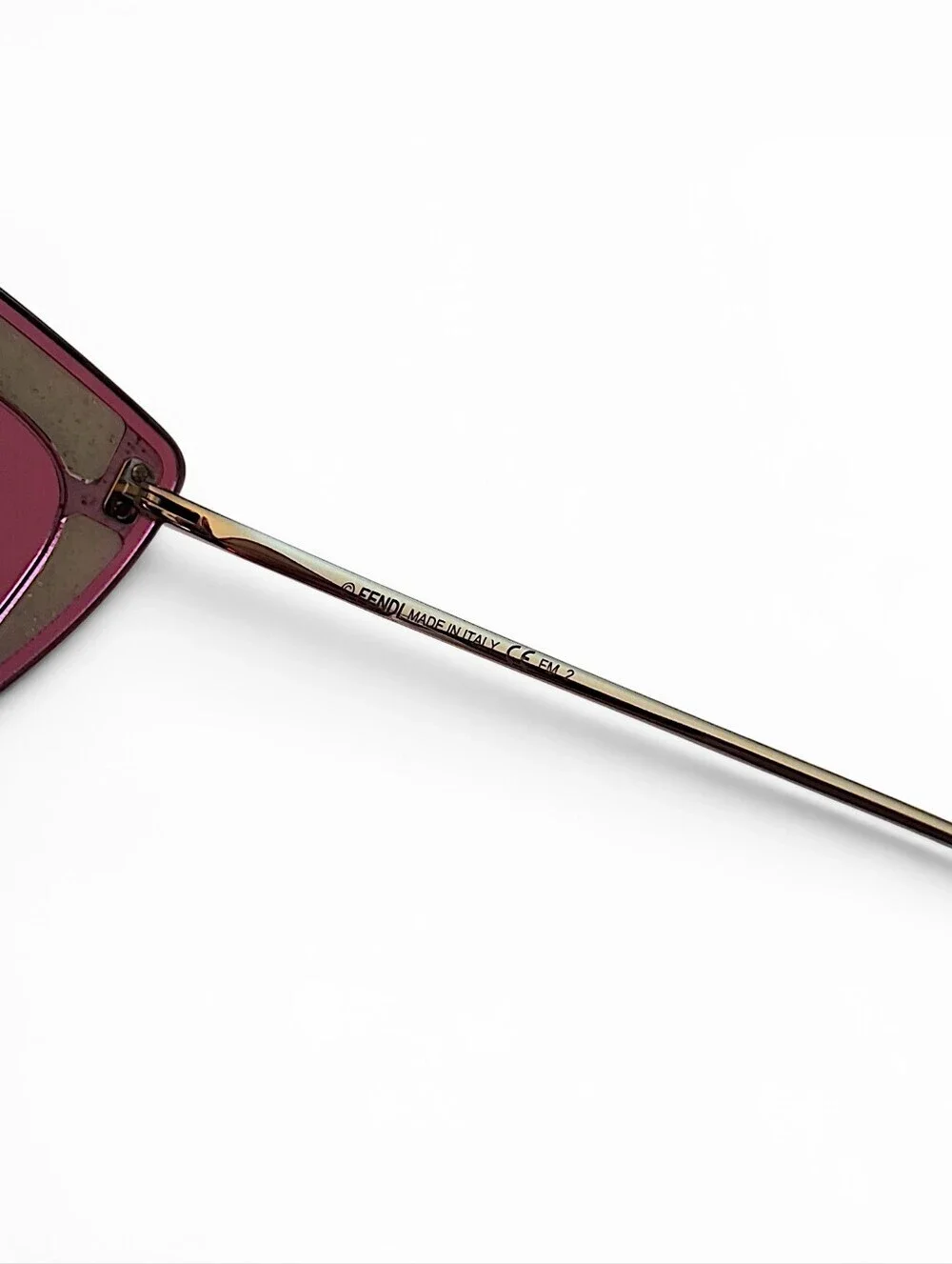 Fendi Pink Cat Eye Rimless Sunglasses Glitter Detail Gold Tone Italy